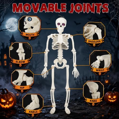 6 Pack 16" Halloween Skeleton Decor with Eyes & Box (White)