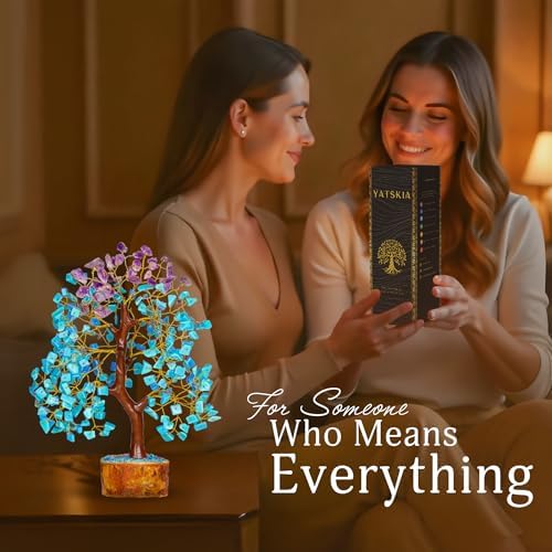 YATSKIA Amethyst Turquoise Crystal Tree | Crystal and Gemstones Tree Office Decor | Crystals Decor | Office Decor for
