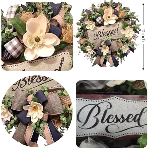 Spring Summer Wreath for Front Door,Farmhouse White Floral Porch Decor