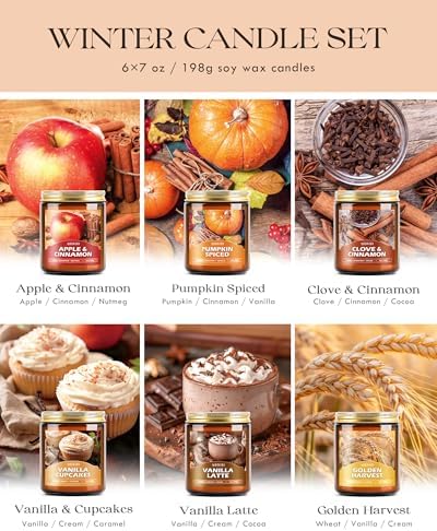 AOOVOO Fall Candles Set - 6 Pack Candles for Home Scented, 42 oz Natural Soy Wax 300 Hour Long Lasting, Fall Fragrance