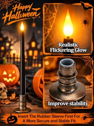 Alphatool 24 Pcs Halloween Black LED Flameless Candles with Remote, Bases