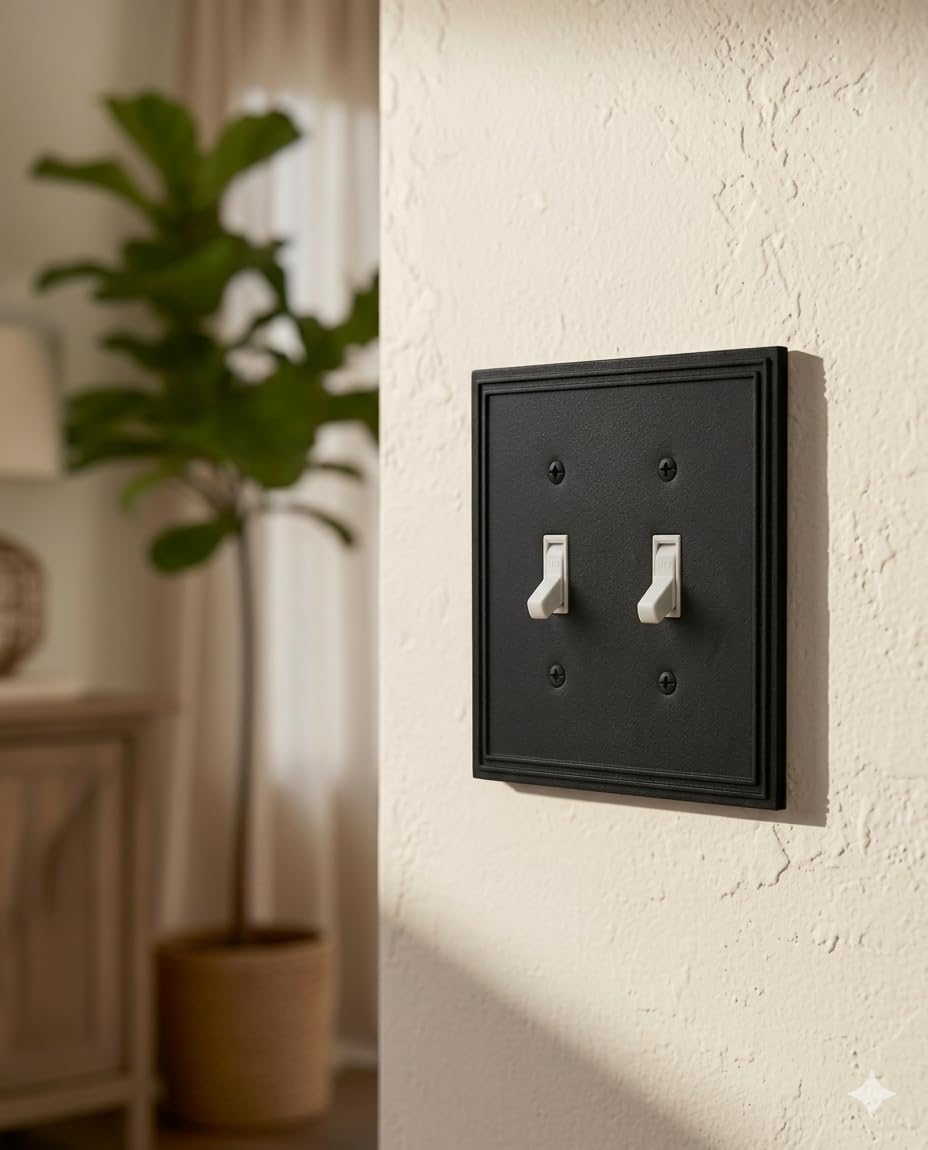 Rio Salto Black 2 Light Switch Cover Plate Double Toggle Flip Switch Metal Black Wall Plates Decorative Wall Plate