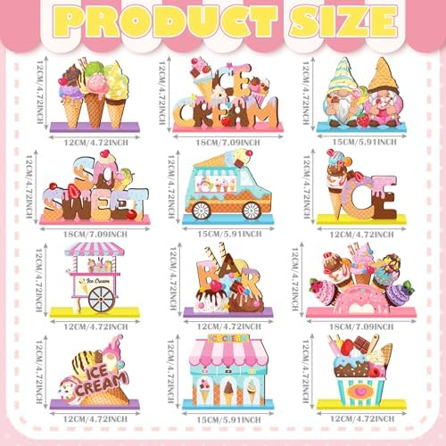 Marsui 12 Pcs Summer Ice Cream Wood Table Decor, Tiered Tray Signs