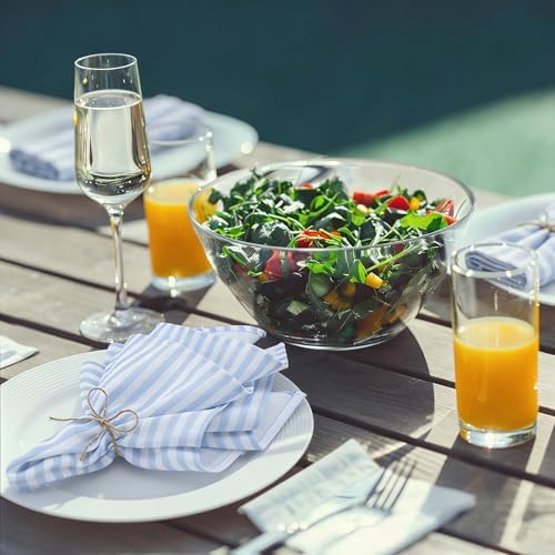 Funnymoom 24 Pcs Blue and White Striped Cloth Napkins, Reusable Dinner