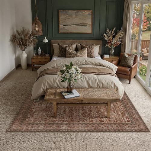6x9 Red Rust Neutral Retro Area Rug