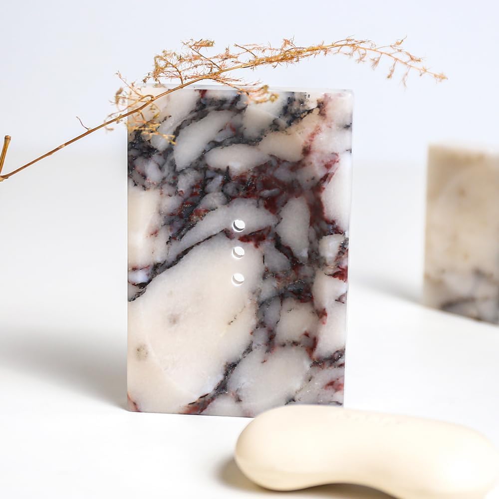 Marble Soap Dish Tray Marble Soap Holder Trinket Plate / Calacatta-viola / 4.7"L x 3.1"W / Natural
