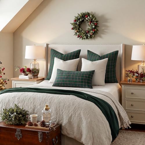MIULEE Christmas Plaid Pillow Covers Scottish Tartan 26x26 Green