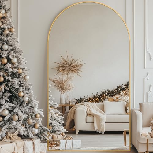 Antok 91" x46” Arched Full Length Mirror, Floor Mirror with Stand, Gold