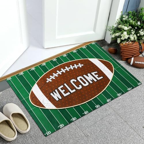 Tinideya 2 Pcs Football Door Mat Set, Outdoor Welcome Mat & Field Rug