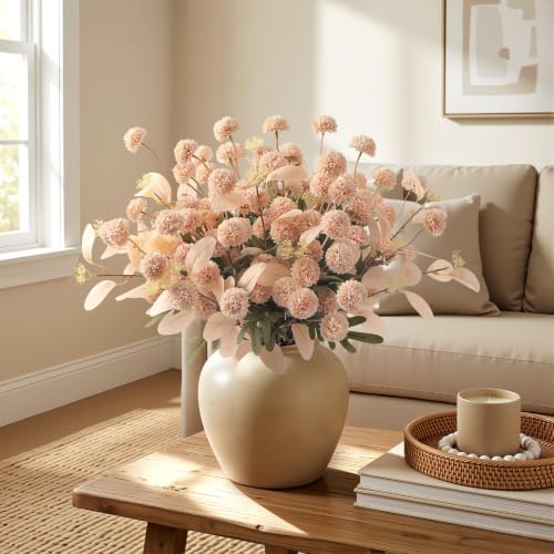 Alupssuc 32 Pcs Beige Faux Silk Mums, Fake Chrysanthemum for Vase