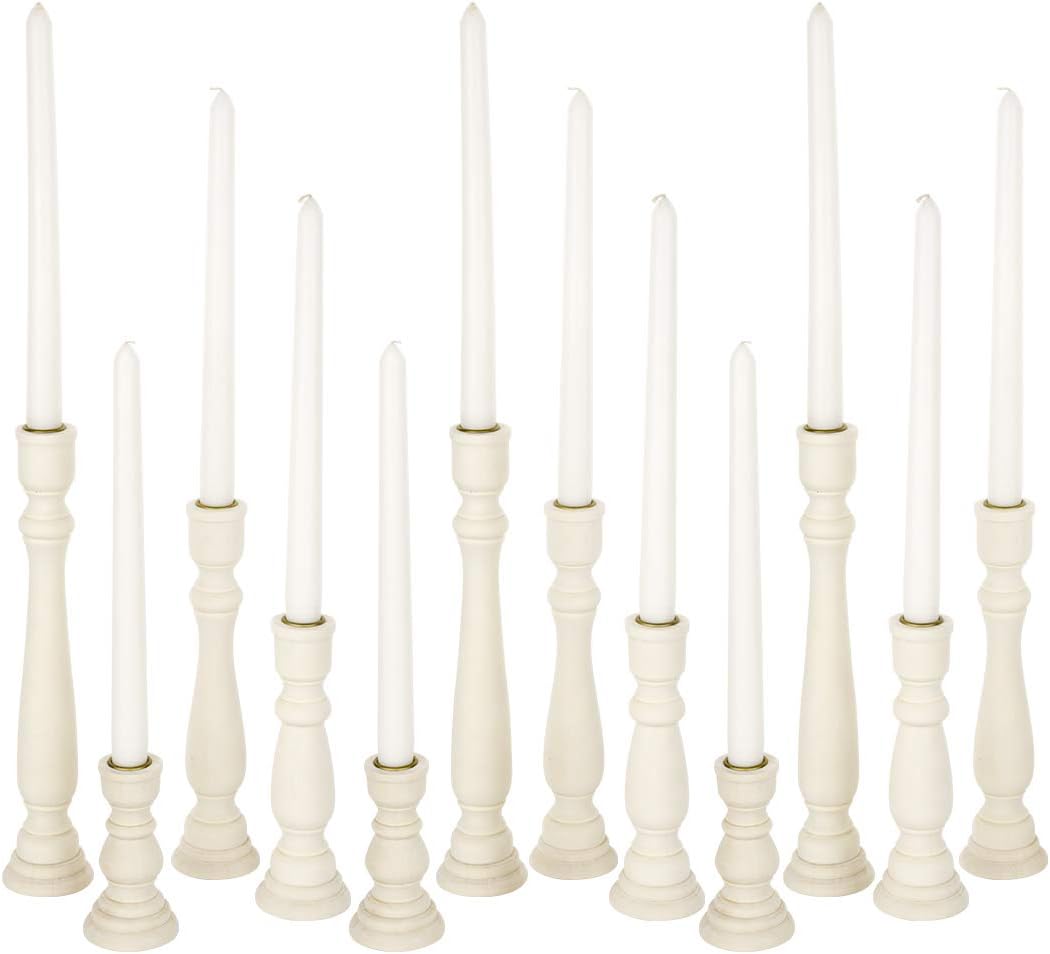 Koyal Wholesale White Candlestick Holders & White Taper Candle Holder Set of 12, Unfinished Wood & Boho Candle Holders