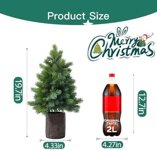 19.7" Table Top Artificial Christmas Tree with Wooden Planter
