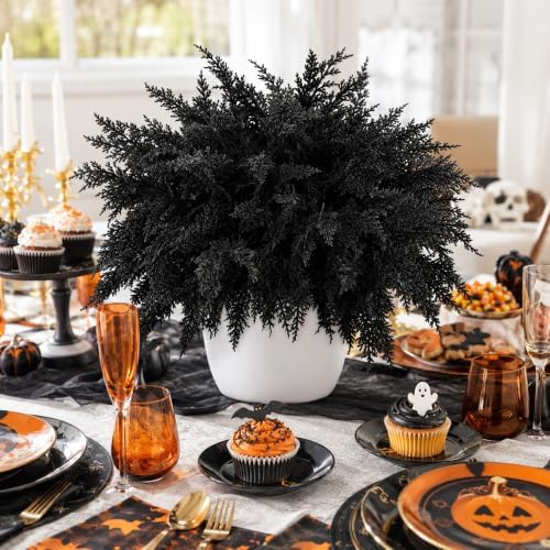 10 Pcs 18" Halloween Black Cedar Pine Picks, Gothic Pine Branches Decor