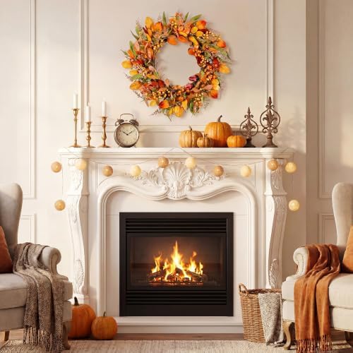 Pinkpum 22" Fall Wreath for Front Door Pumpkin Artificial Wall Decor Autumn