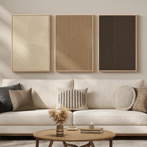 3D Textured Framed Neutral Abstract Wall Art Set, 3 Piece Modern Artwork