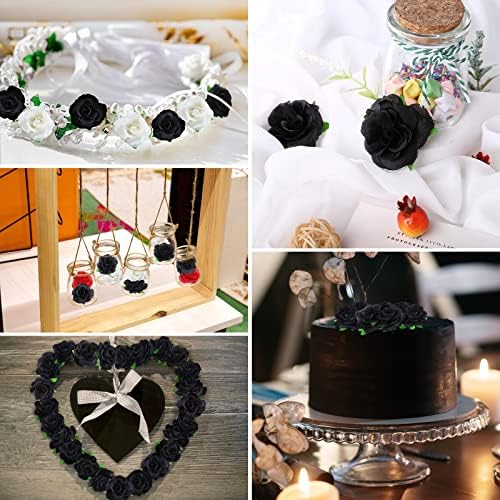 Kesote 50pcs Black Roses Artificial Flowers, 1.6" Small Silk Fake Roses