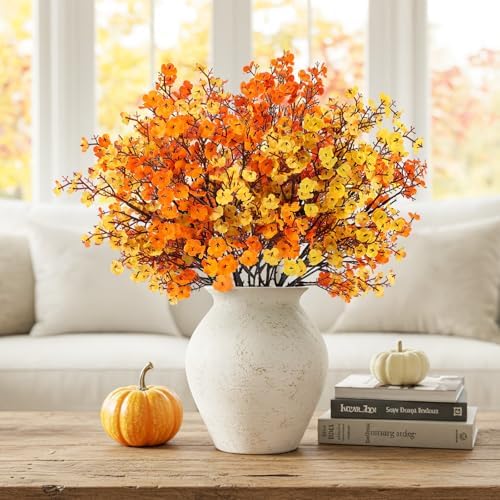 8Pcs Artificial Fall Flowers Real Touch Flowers Decorations,Orange Yellow