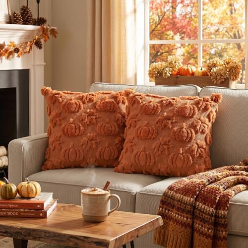 AVOIN colorlife Caramel Pumpkin Fall Throw Pillow Covers 18x18 Inch