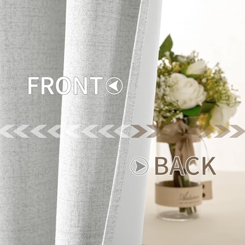 MIULEE 100% Blackout Linen Curtains for Bedroom 52x45 Inch Heathered White