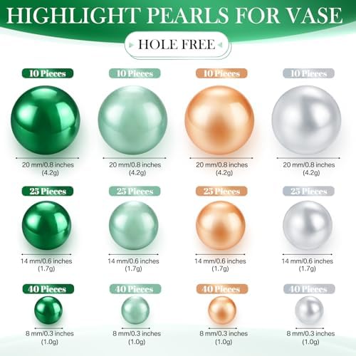 Junkin 300 Pcs Faux Pearl Vase Filler No Hole Beads, Green White Yellow