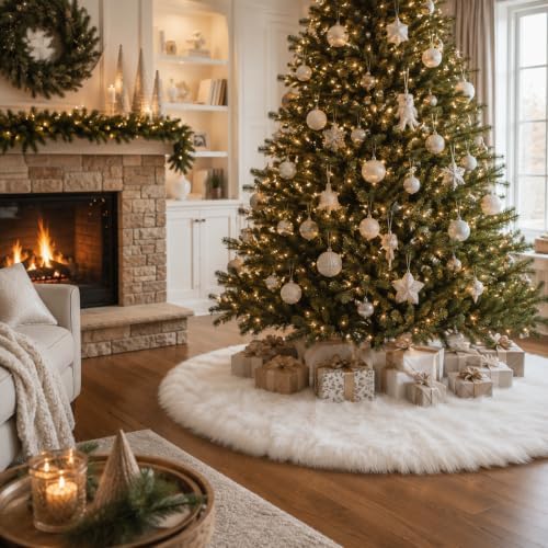 AISENO 36 Inch Christmas Tree Plush Skirt Decoration for Merry Christmas Party Faux Fur Christmas Tree Skirt Decorations