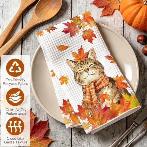 Fall Kitchen Towels, Cat Waffle Hand Towels 16x24 Inch 1-Pack