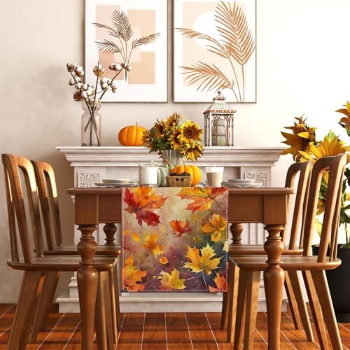 Rvsticty Fall Table Runner,Autumn Thanksgiving Decorations for Home Decor