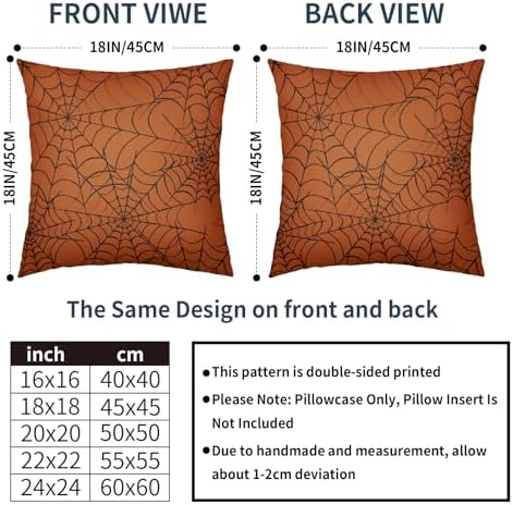 Halloween Spiderweb Pillow Covers 22x22 Set of 2 Burnt Orange Black Web Outdoor Decorative Throw Pillows Halloween Scary Themed Farmhouse Pillowcases Linen Cushion Case Decor for Home Sofa Couch Bed