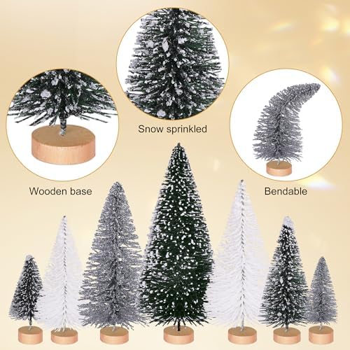 56 Pcs Artificial Mini Christmas Trees Set, Small Bottle Brush Trees