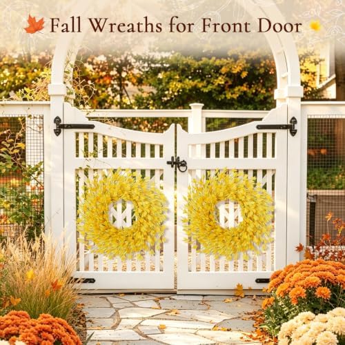 26 in Fall Wreath for Front Door, Autumn Thanksgiving Decor(Bright Yellow)