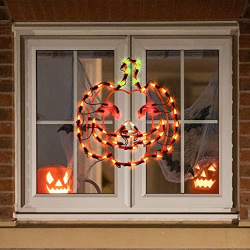 LAMPHOME 13.3'' Halloween Decorations Window Silhouette Holiday Display, Light Up Window Lights, Lighted Jack-O-Lantern for Party, Home, Tabletop