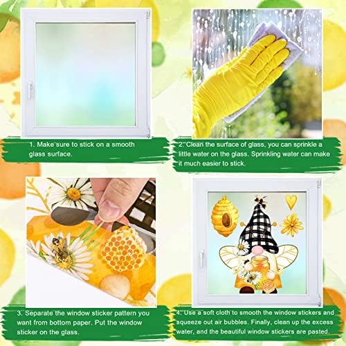 Whaline 9 Sheets Bee Gnome Window Clings Summer Floral Honeycomb PVC Window Stickers for Summer Home Room Classroom Decor Party Supplies