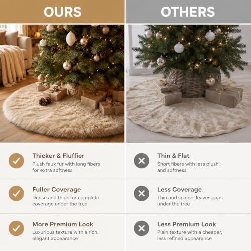 AOGU 48 Inch Faux Fur Christmas Tree Skirt Beige Plush Skirt for Merry Christmas Party Christmas Tree Decoration