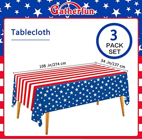 Gatherfun 4th of July Tablecloth Disposable Plastic Waterproof Table Cover for Veterans Day Election Day Independence Day American Flag Patriotic Party Decorations 3PCS 54 X 108 inch