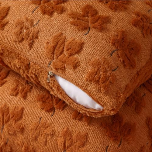 Fall Throw Pillow Covers 20x20 Set of 2 Rust Orange Plush Maple Leaf