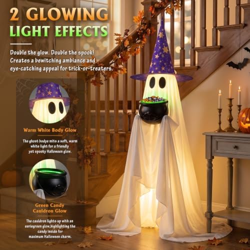 Halloween Candy Ghost Decor with Lighted Cauldron - 53'' Large Ghost Decor