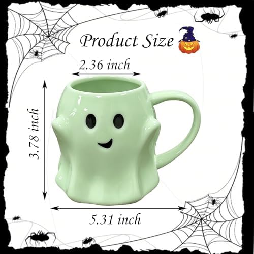 HS&ROXIN Halloween Ghost Mug 3D Cute Ghostface Novelty Coffee Mug Spooky Ceramic Ghost Cup Halloween Christmas Birthdays Party Gifts and Decorations for Kids Adult (Green)