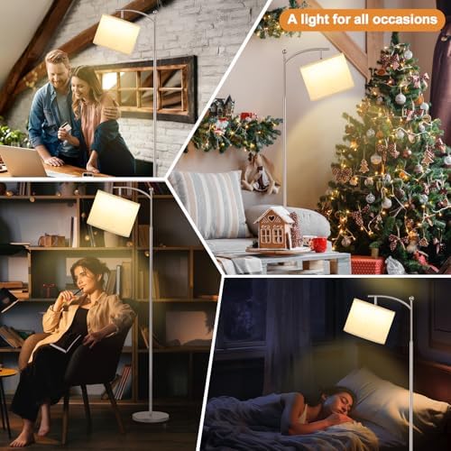 Ambimall 60" Floor Lamp for Living Room with 3 Color Temperatures, Adjustable Beige Shade with Light Gold Pole, Tall