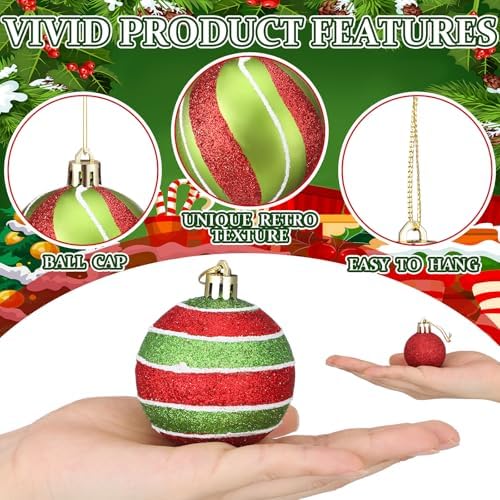 48 Pcs Christmas Ball Ornaments 1.6'' 2.4'' Red Gold Green Blue