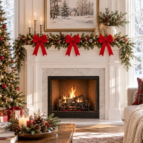 12 Pcs Golden Edged Red Velvet Tree Topper Bows, Large Christmas Wreath Bow