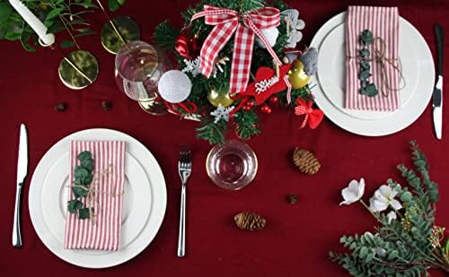 Plain Striped Cotton Linen Blended Dinner Cloth Napkins - Set of 12 (40 x 30 cm) - for Events & Home Use (Red)