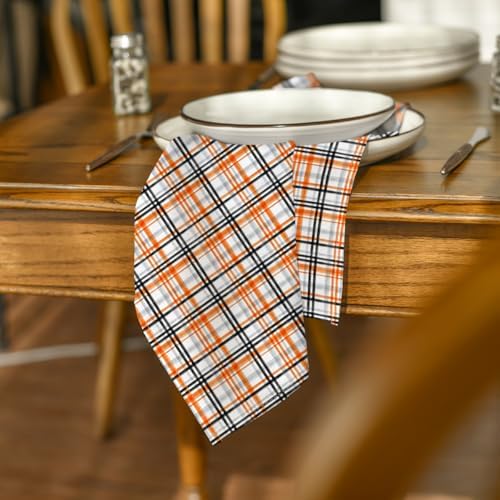 Horaldaily Halloween Cloth Napkins, Orange Buffalo Plaid Napkins Set of 6