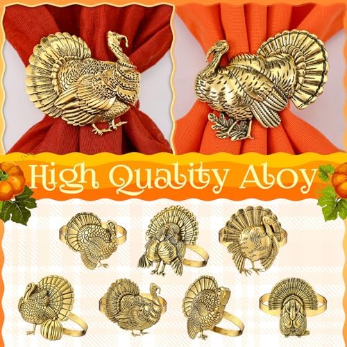 WILLBOND 12 Pcs Thanksgiving Napkin Rings Set Turkey Bird Themed Holders