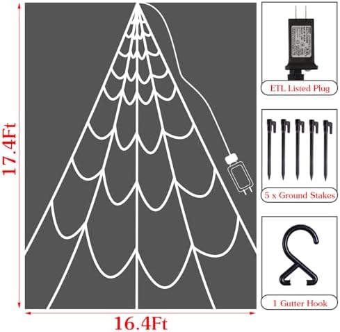 Halloween Decorations Outdoor Spider Web: 17.4Ft Light Up Spider Webs Decor
