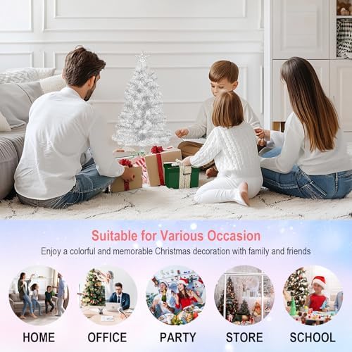 DUUDO Mini White Christmas Tree Tabletop Premium Artificial 3Ft Small Christmas Tree for Home, Office, Indoor and Outdoor Decor,Holiday Decoration,Easy Assembly Metal Hinges & Foldable Base.