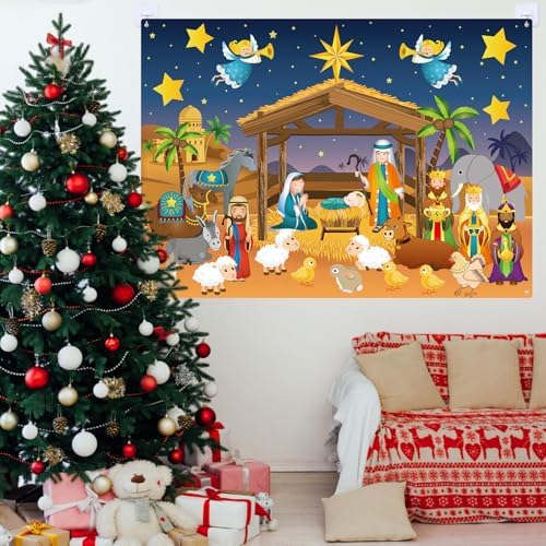 MiniInflat 35 Pcs Nativity Felt Story Board 3.4FT Christmas Wall Decor Set