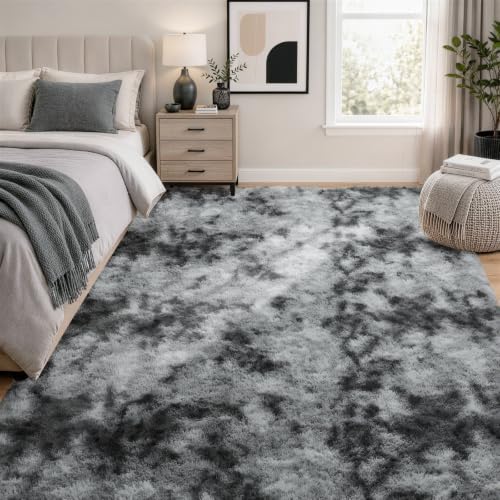 Ophanie Area Rugs for Bedroom Living Room, Color Tie-Dyed Grey, Shape Rectangular, Size 8' x 10'