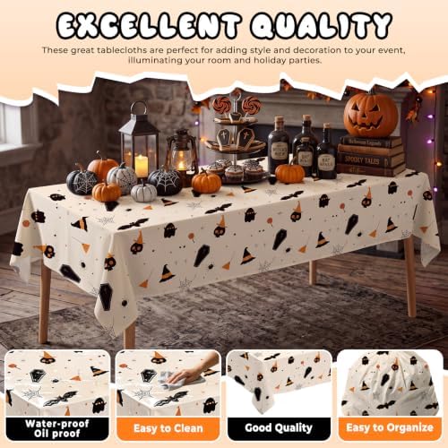 6 Pack Halloween Tablecloth, 54" x 108"Disposable Plastic Table Cloths Cute Ghost Halloween Table Covers for Home Decor Halloween Party Decorations