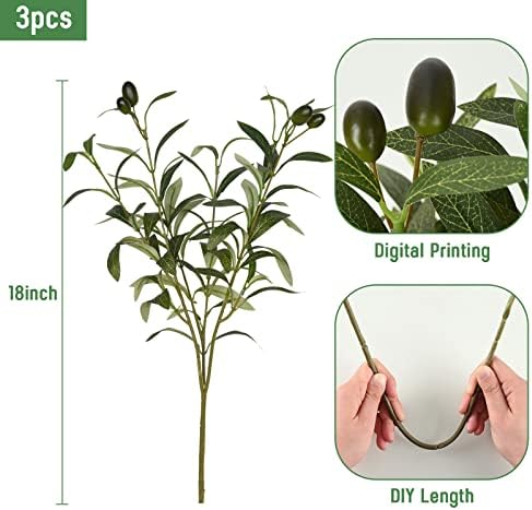 Faux Olive Branches for Vases / 18 / Set of 3