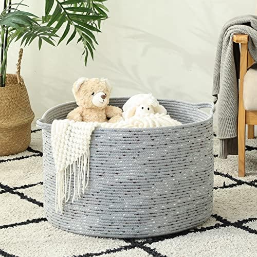 KAKAMAY Large Blanket Basket (20"x13"),Woven Baskets for storage Baby Laundry Hamper, Cotton Rope Blanket Basket for